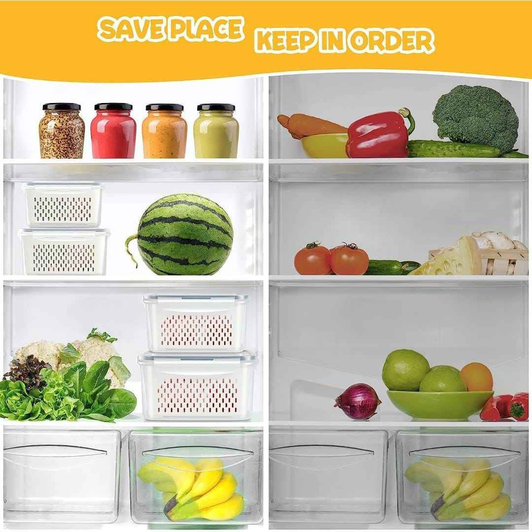 Refrigerator Storage Box – Vegetable & Fruit Drain Basket (Pack of 3)