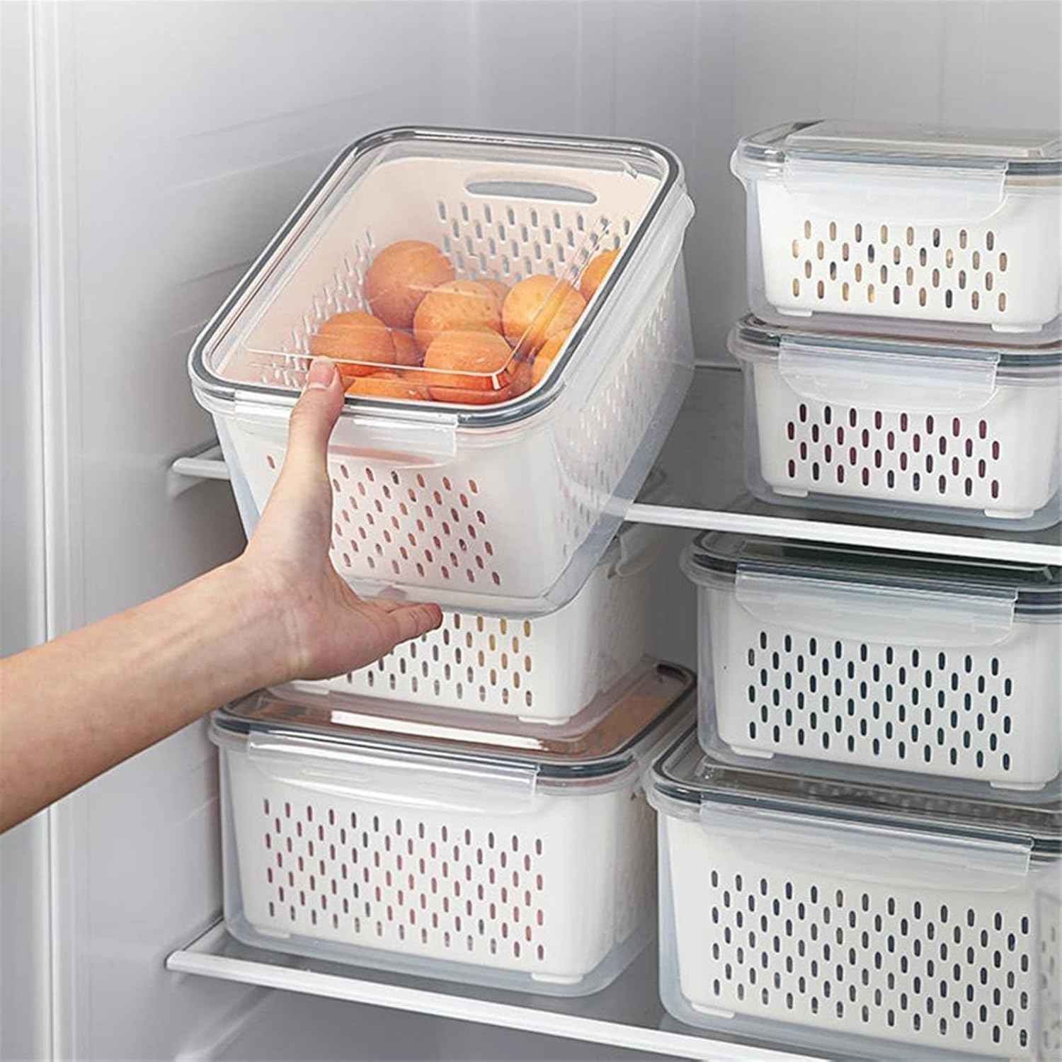 Refrigerator Storage Box – Vegetable & Fruit Drain Basket (Pack of 3)