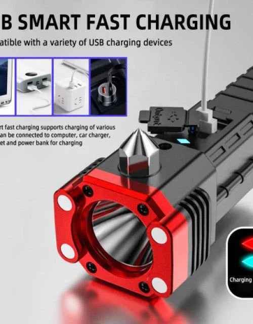 Zoomable Power Bank LED Torch – Emergency Hammer