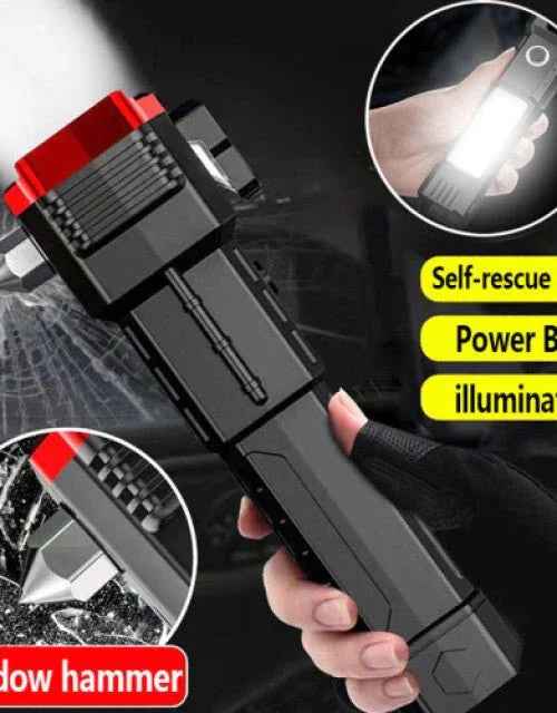 Zoomable Power Bank LED Torch – Emergency Hammer